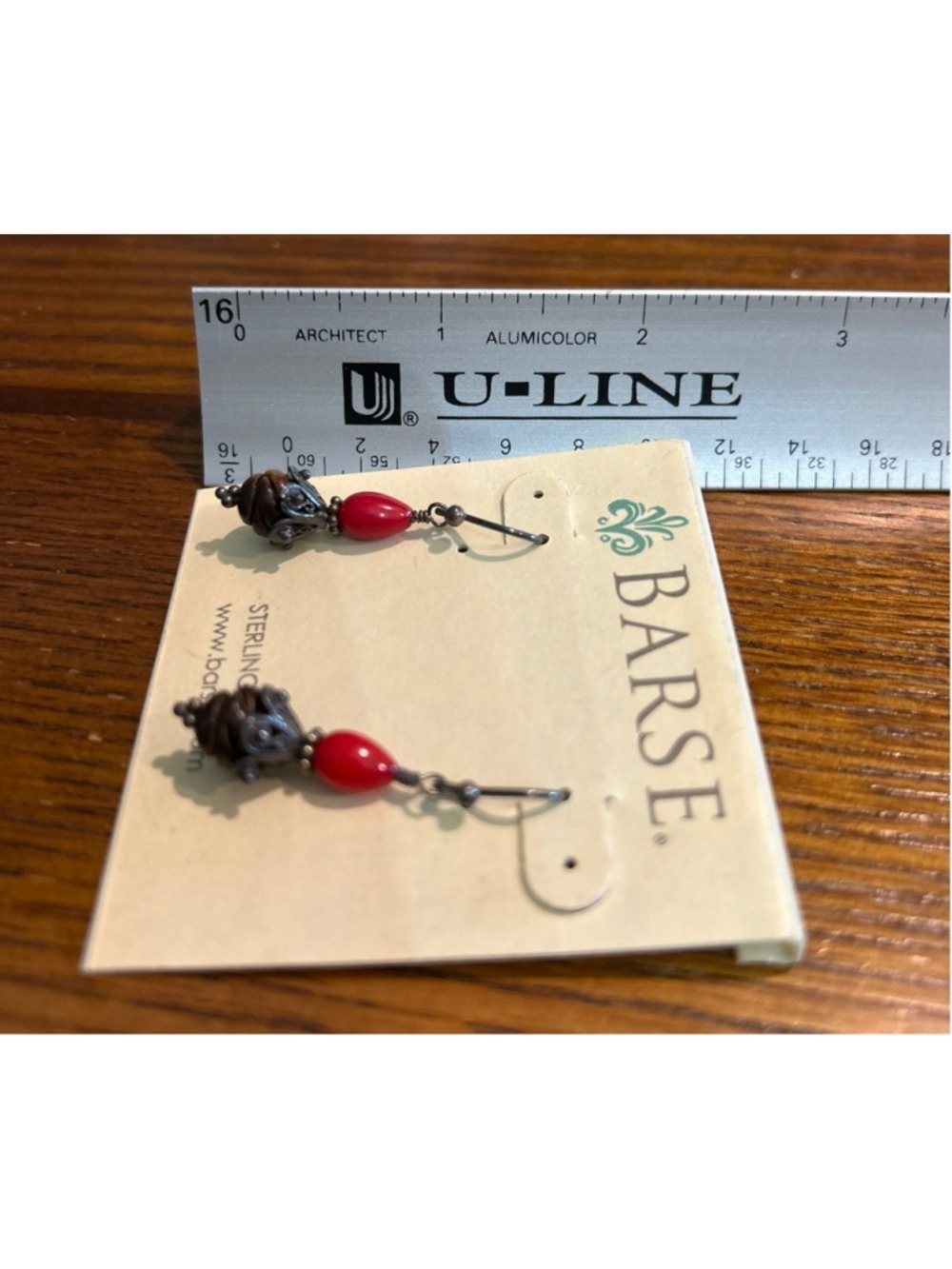 Women's BARSE Sterling Silver Red and wood bead Drop Earrings - Picture 3 of 3